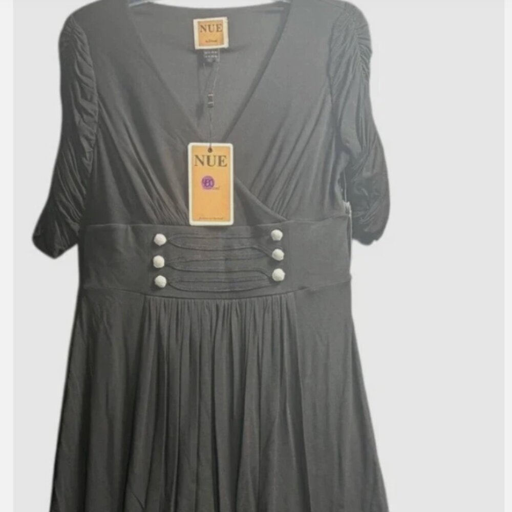 NWT Nue by Shani Black Midi Dress Ruched 3/4 Sleeve Size 6 MSRP $250